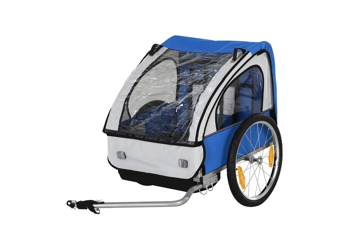 Homcom 4440-008BU Steel Frame Children's 2-Seater Bicycle Trailer | Blue-6