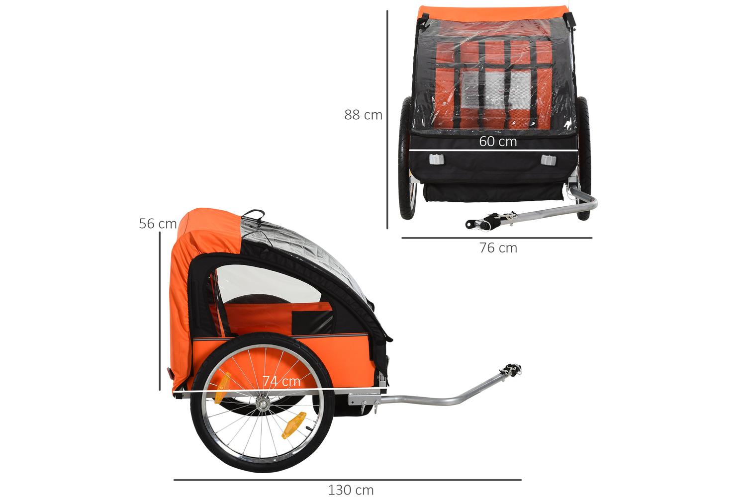 Homcom 440-008OG Childrens Double Bike Trailer | Orange-2