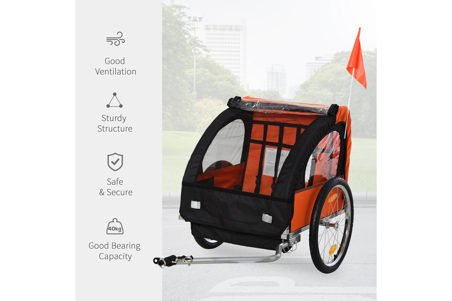 Homcom 440-008OG Childrens Double Bike Trailer | Orange-4