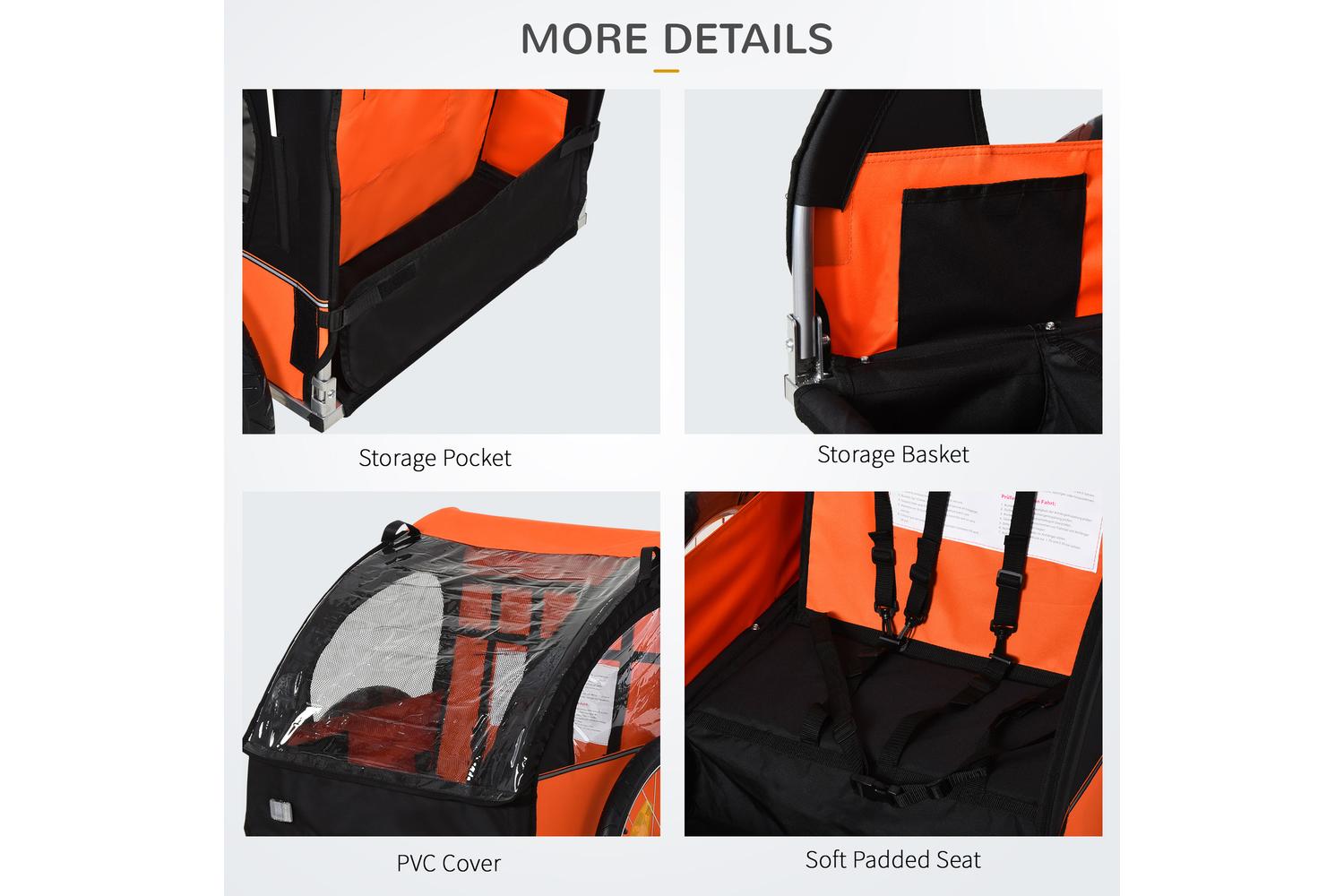 Homcom 440-008OG Childrens Double Bike Trailer | Orange-5