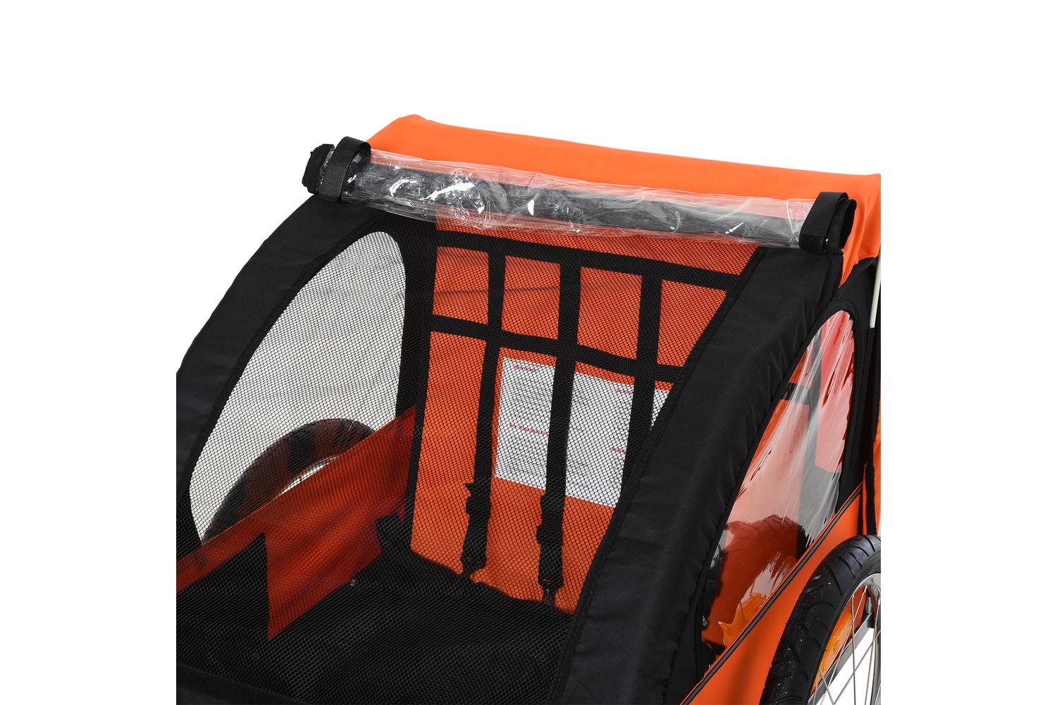 Homcom 440-008OG Childrens Double Bike Trailer | Orange-8