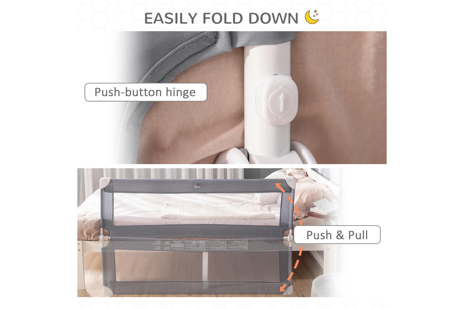 Homcom 470-005 Toddler Bed Rail Foldable Safety Barrier for Flat & Slat Bed | Grey-3