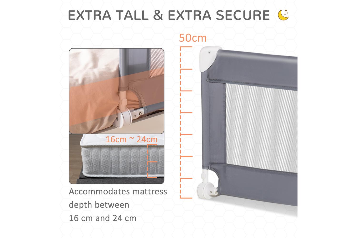 Homcom 470-005 Toddler Bed Rail Foldable Safety Barrier for Flat & Slat Bed | Grey-4