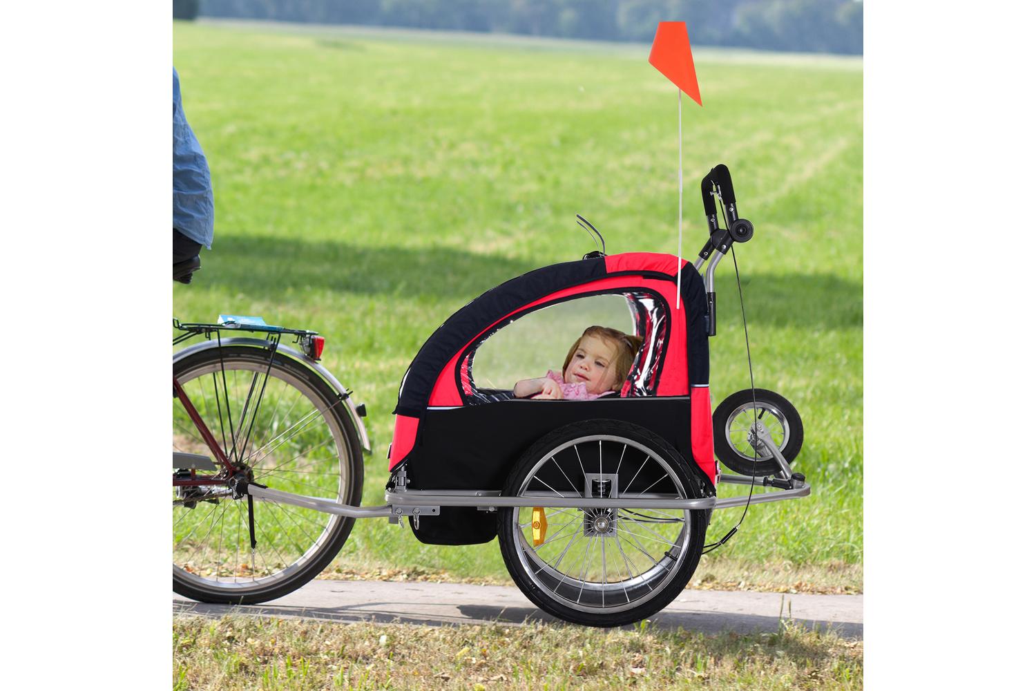 Homcom 5664-0101RB Child 2-Seater Bike Trailer | Black & Red