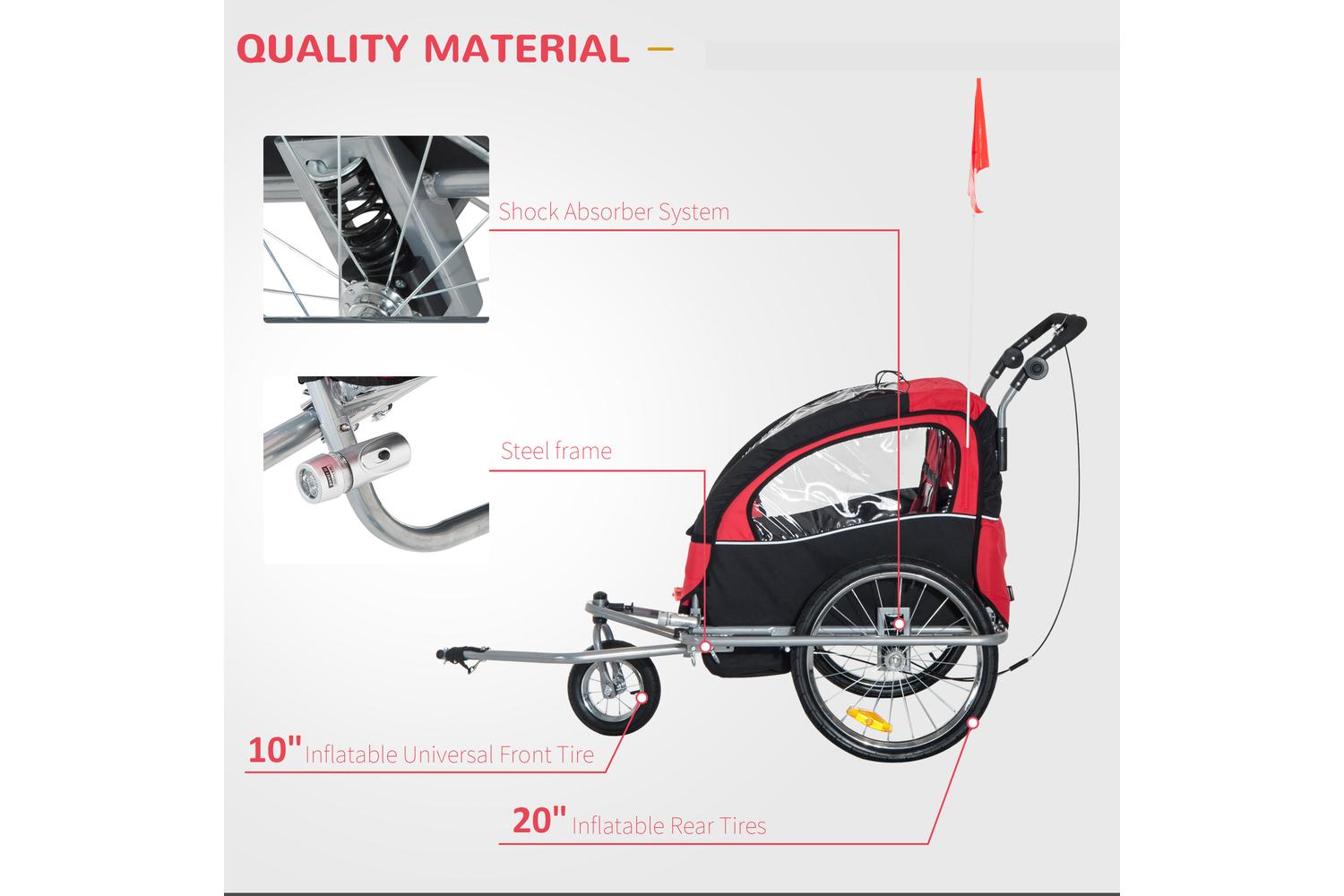 Homcom 5664-0101RB Child 2-Seater Bike Trailer | Black & Red-4
