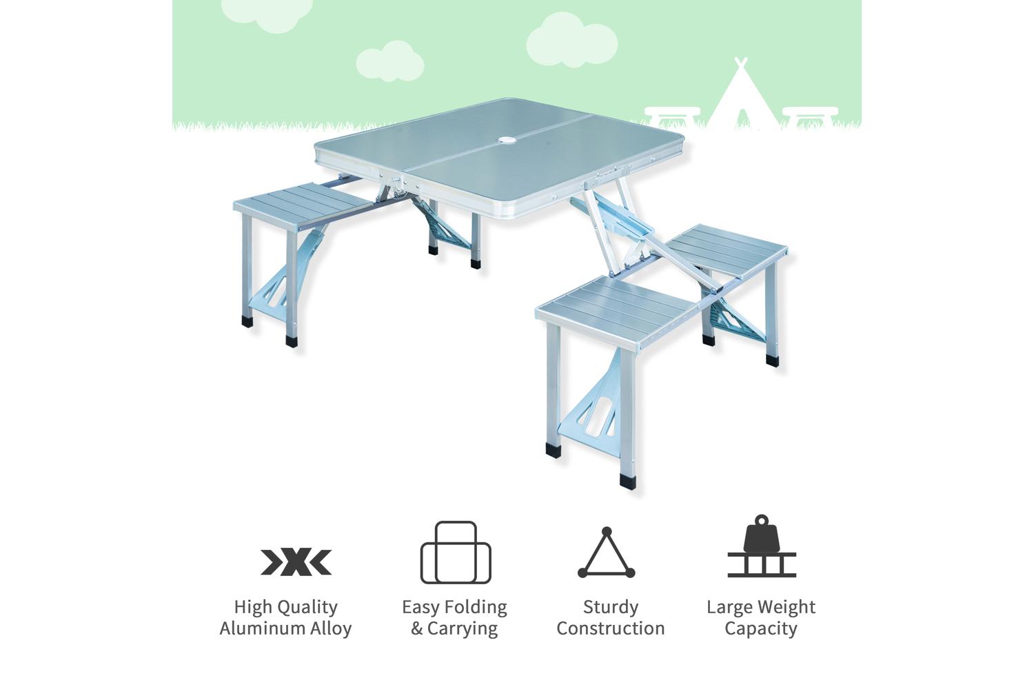 Homcom 01-0010 Outsunny Aluminum Portable Picnic Table Chair Set-4