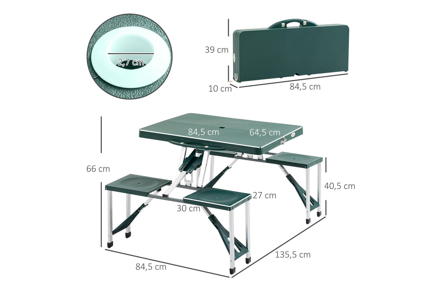 Homcom 01-0402 Outsunny ABS Aluminum Portable Picnic Table Bench Set | Green-2
