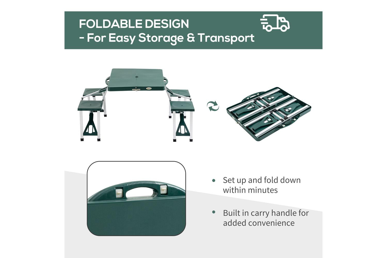 Homcom 01-0402 Outsunny ABS Aluminum Portable Picnic Table Bench Set | Green-3