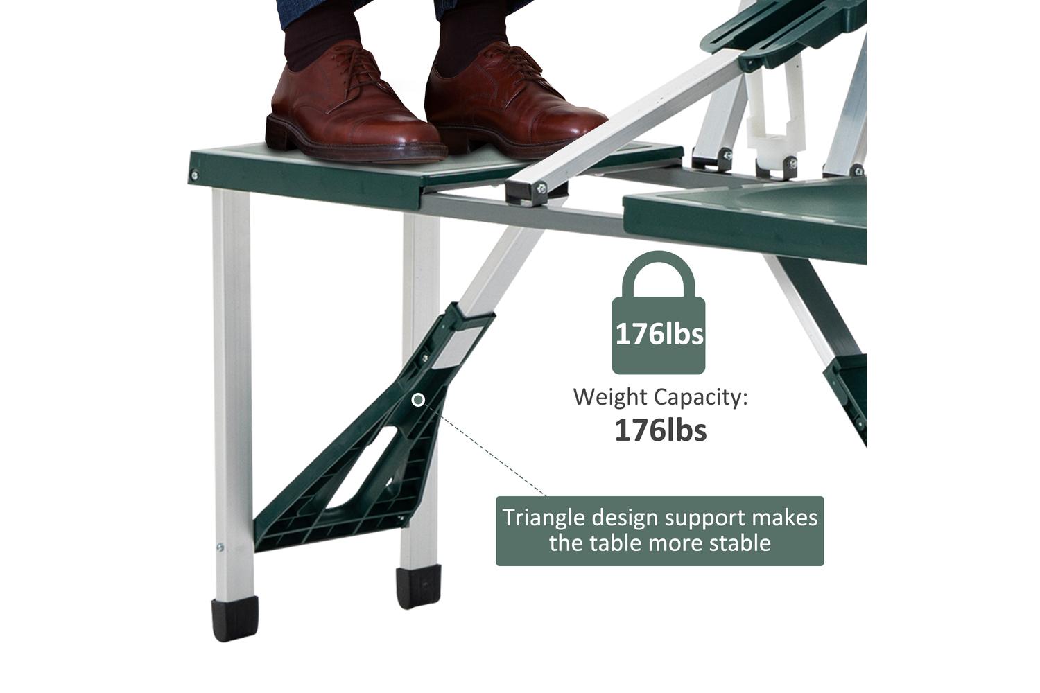 Homcom 01-0402 Outsunny ABS Aluminum Portable Picnic Table Bench Set | Green-4