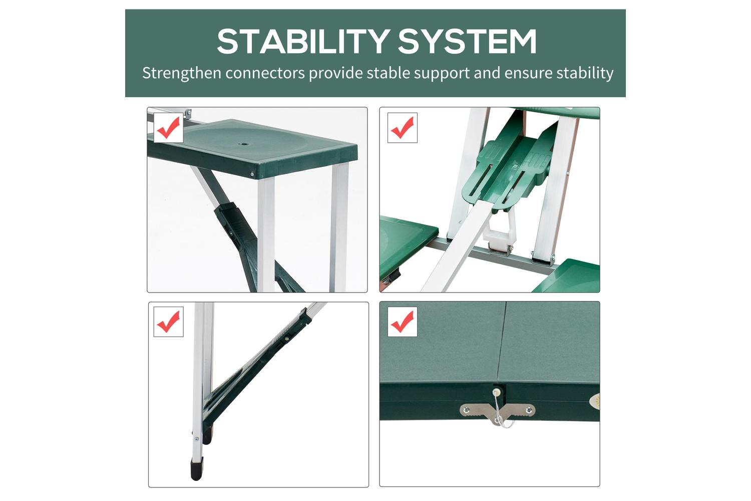 Homcom 01-0402 Outsunny ABS Aluminum Portable Picnic Table Bench Set | Green-5