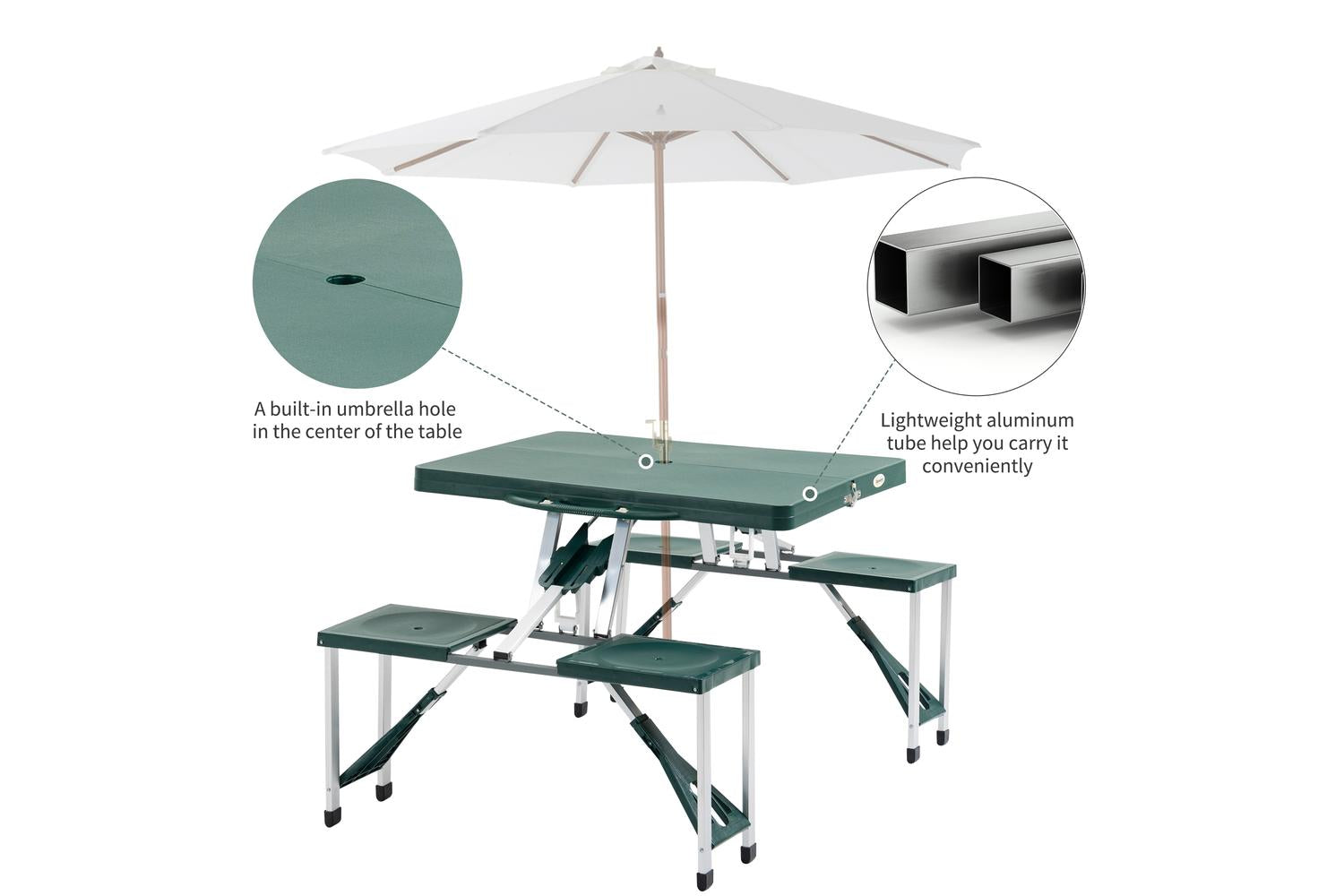 Homcom 01-0402 Outsunny ABS Aluminum Portable Picnic Table Bench Set | Green-6