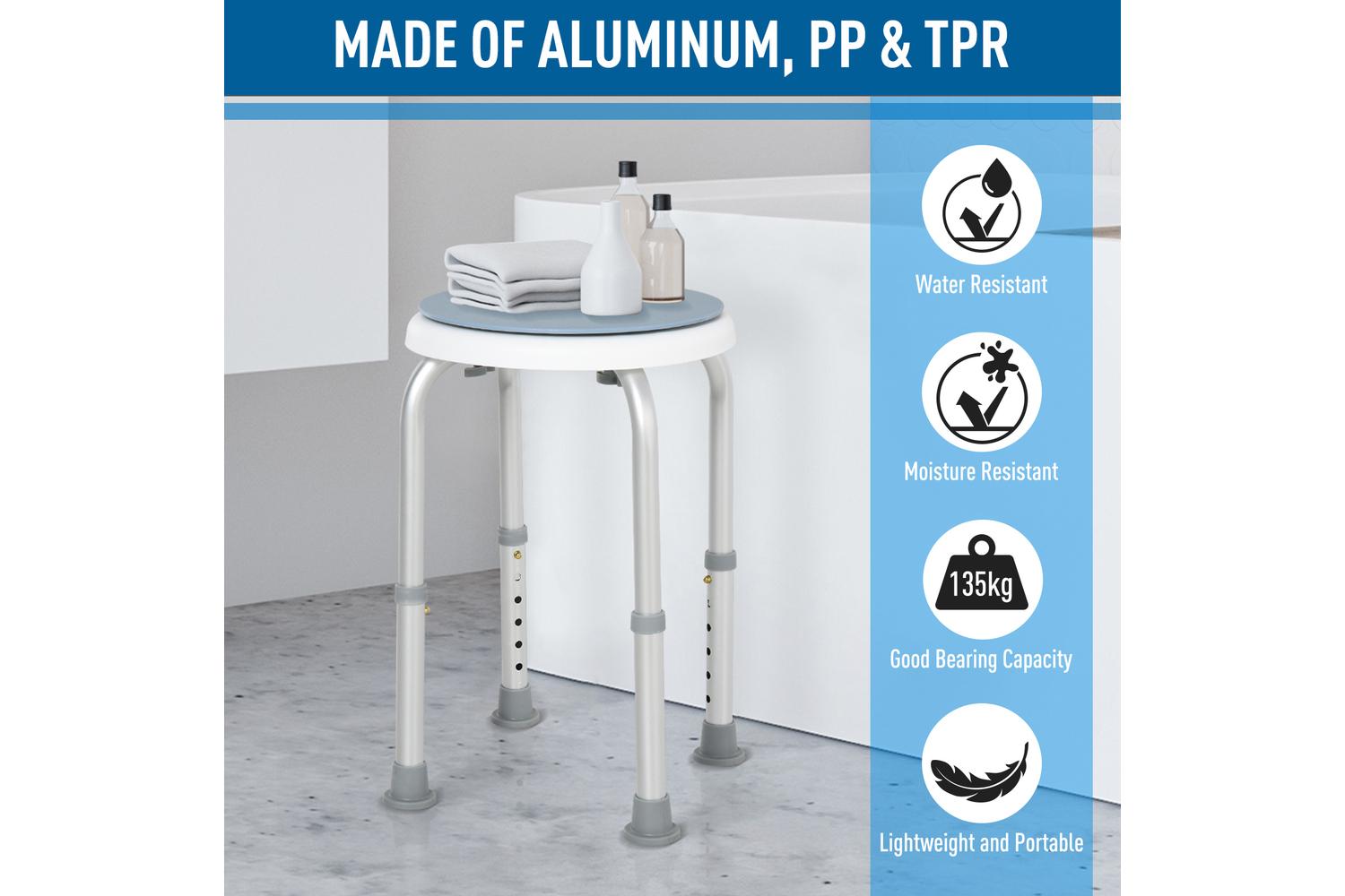 Homcom 713-076 Aluminium 360Â° Swivel Shower Stool | Blue/White-5