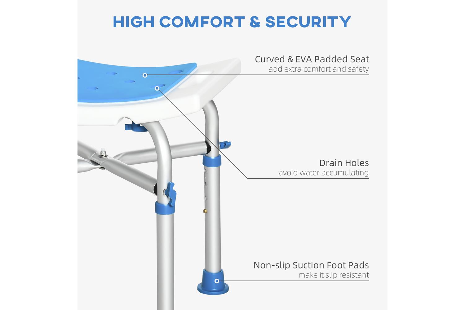 Homcom 713-115BU Adjustable Padded Shower Stool | Blue-3