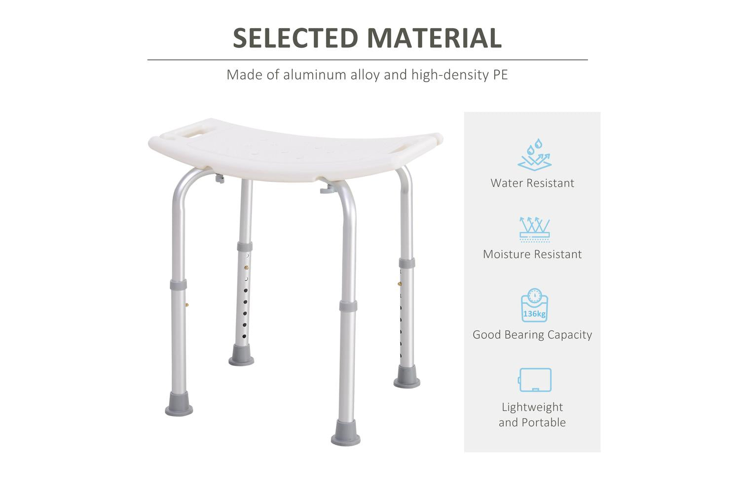 Homcom 72-0012 Plastic Non-Slip Portable Bathroom Stool | White-5
