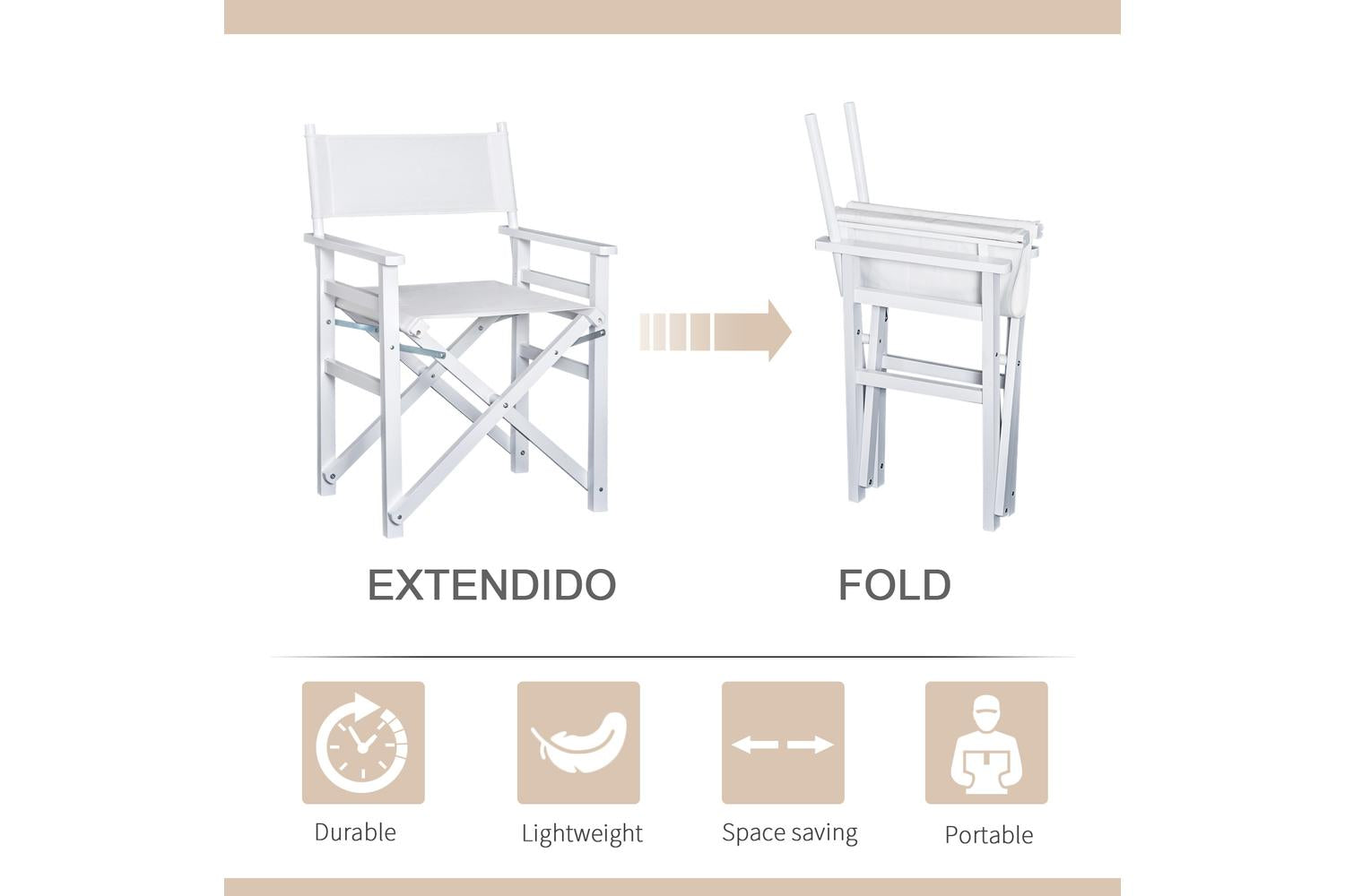 Homcom 833-458WT Wooden Director's Folding Chair | White-3