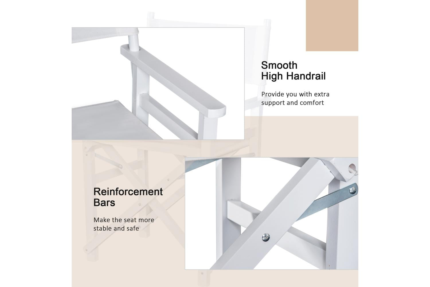 Homcom 833-458WT Wooden Director's Folding Chair | White-5