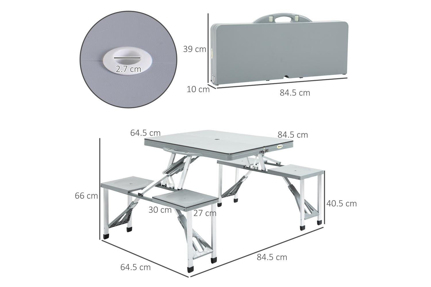 Homcom 84B-363 Outsunny Aluminium Portable Picnic Table Set | Silver-2