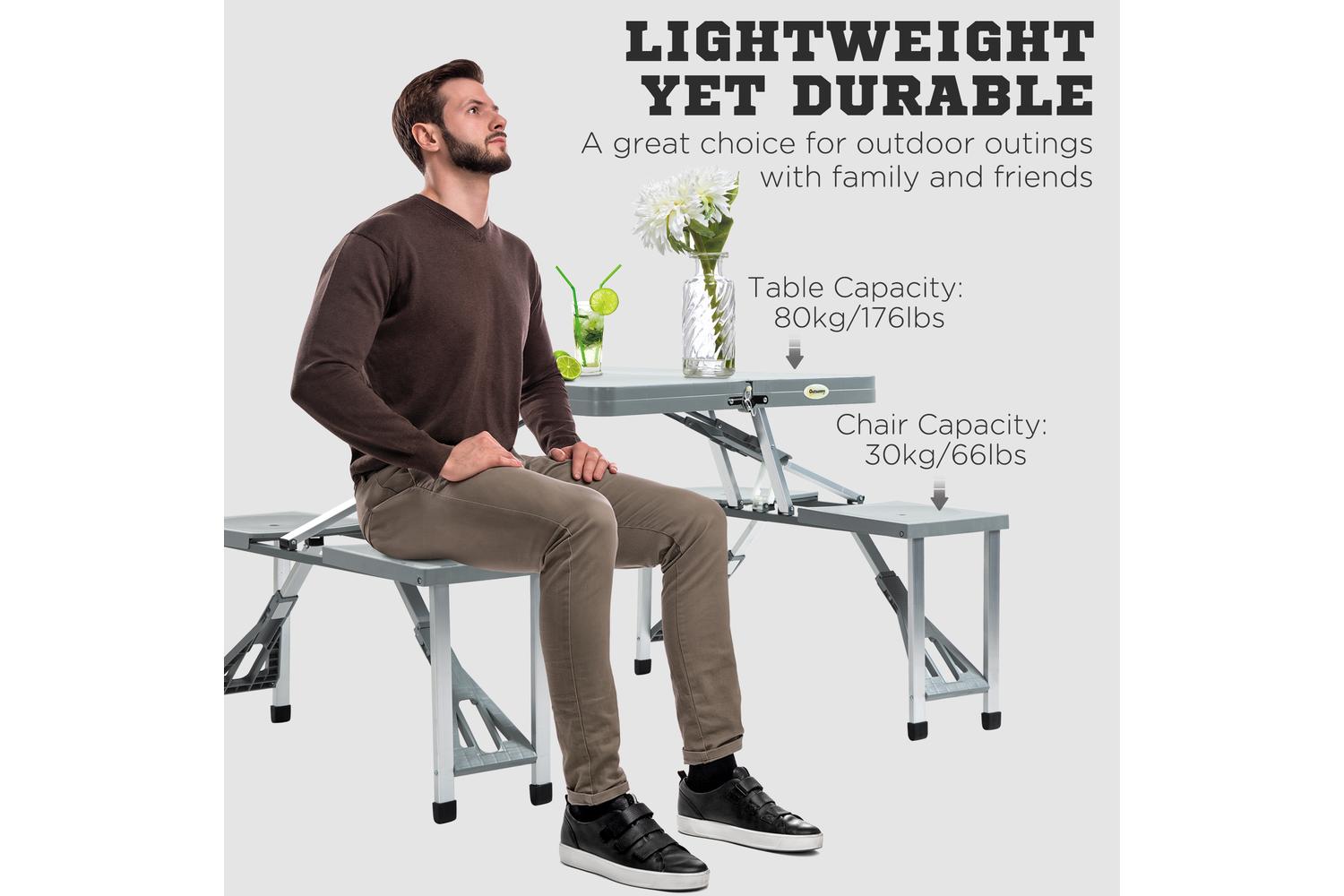 Homcom 84B-363 Outsunny Aluminium Portable Picnic Table Set | Silver-5