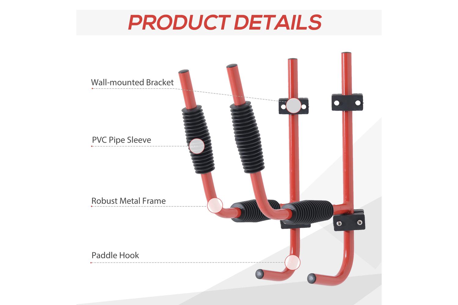 Homcom A32-003 Canoe/Kayak Aluminum Wall Mount Hangers | Red-3