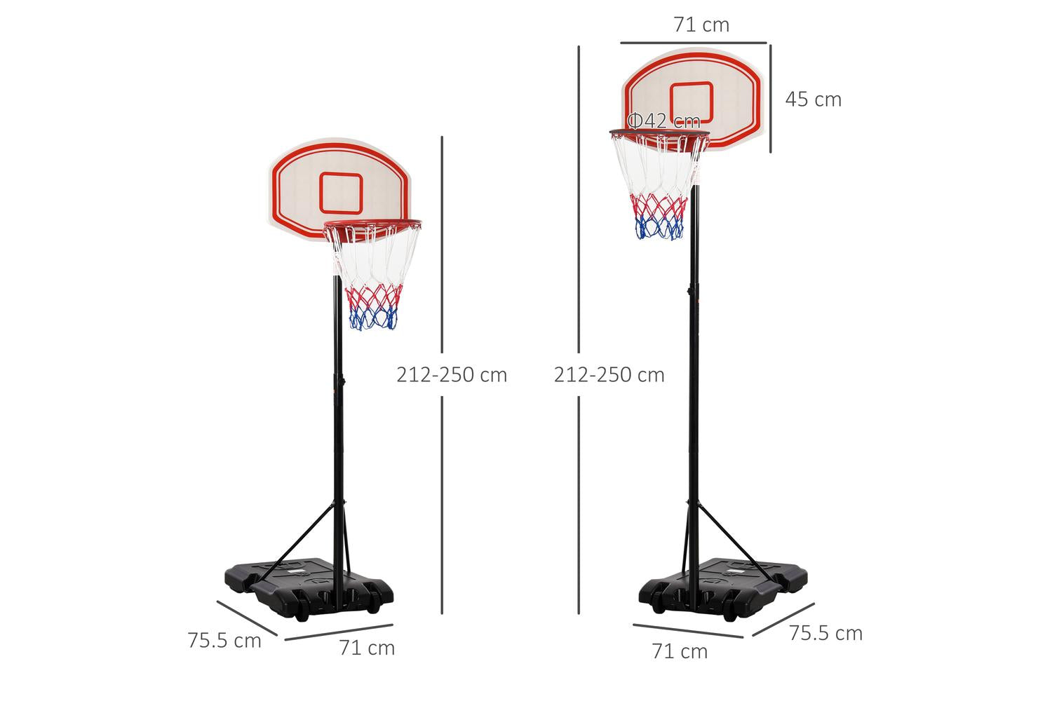 Homcom A61-020 Portable Basketball Stand with Hoop Base Net-2