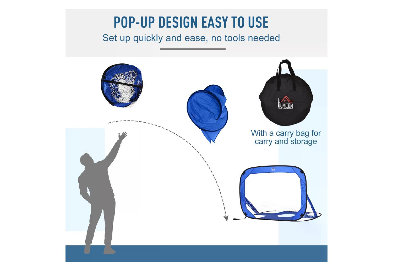 Homcom A62-014 2 in 1 Pop Up Kids Soccer Nets | Blue-4