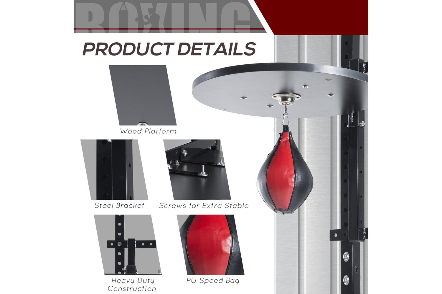 Homcom A90-022 Punching Boxing Speed Bag Boxing Workout Platform | Red/Black-5
