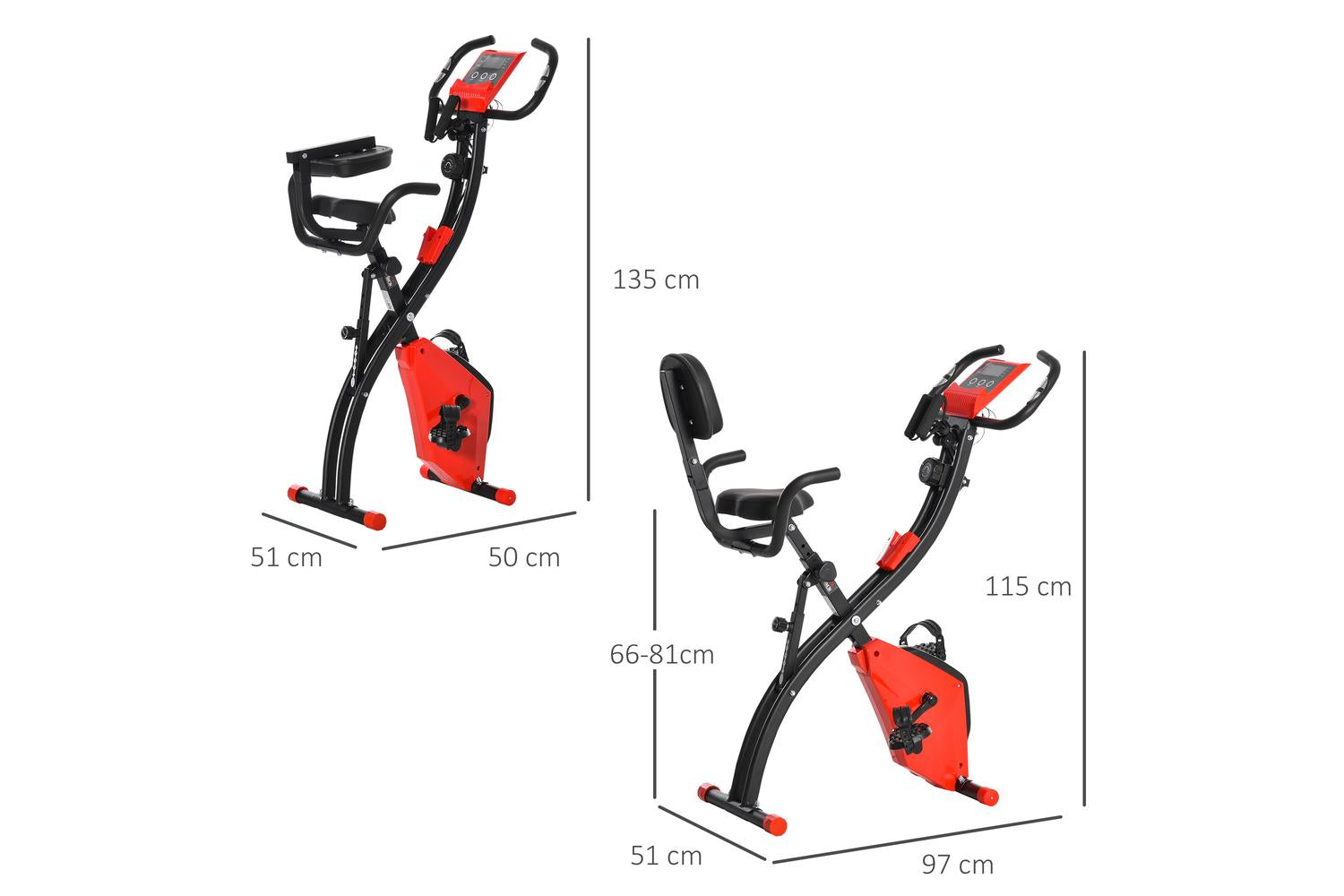 Homcom A90-196RD 2-in-1 Foldable Exercise Bike with Pulse Sensor LCD Display | Red-2