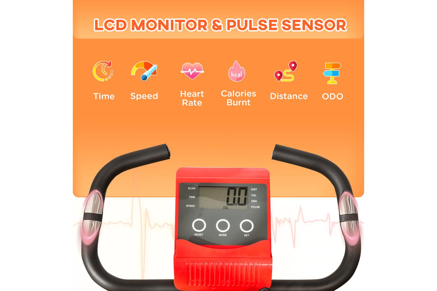 Homcom A90-196RD 2-in-1 Foldable Exercise Bike with Pulse Sensor LCD Display | Red-3