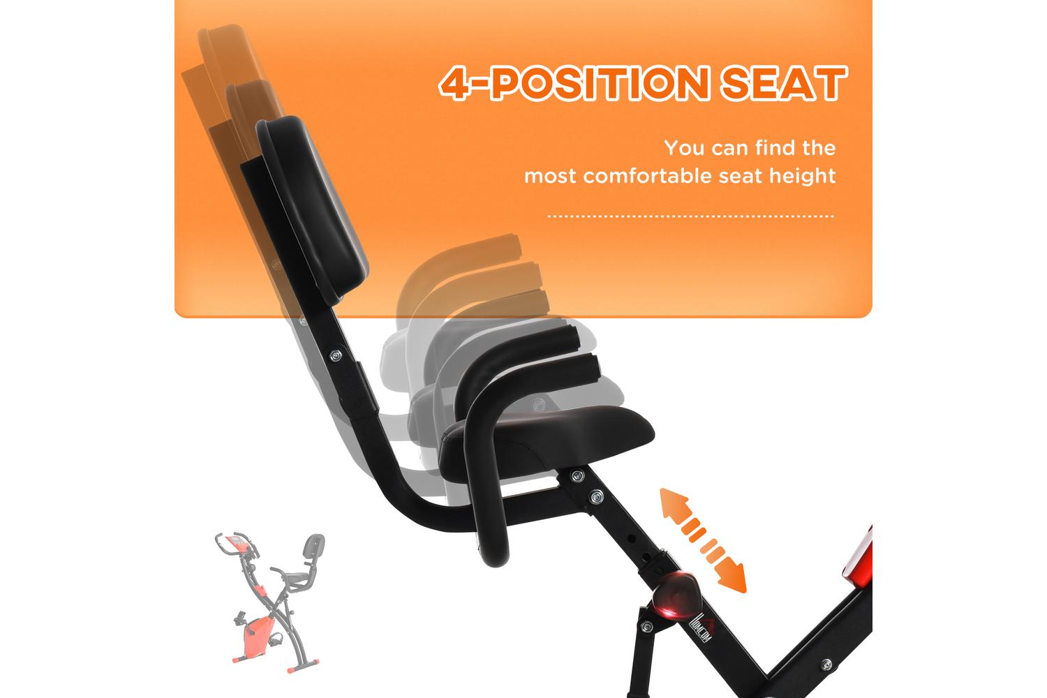 Homcom A90-196RD 2-in-1 Foldable Exercise Bike with Pulse Sensor LCD Display | Red-4