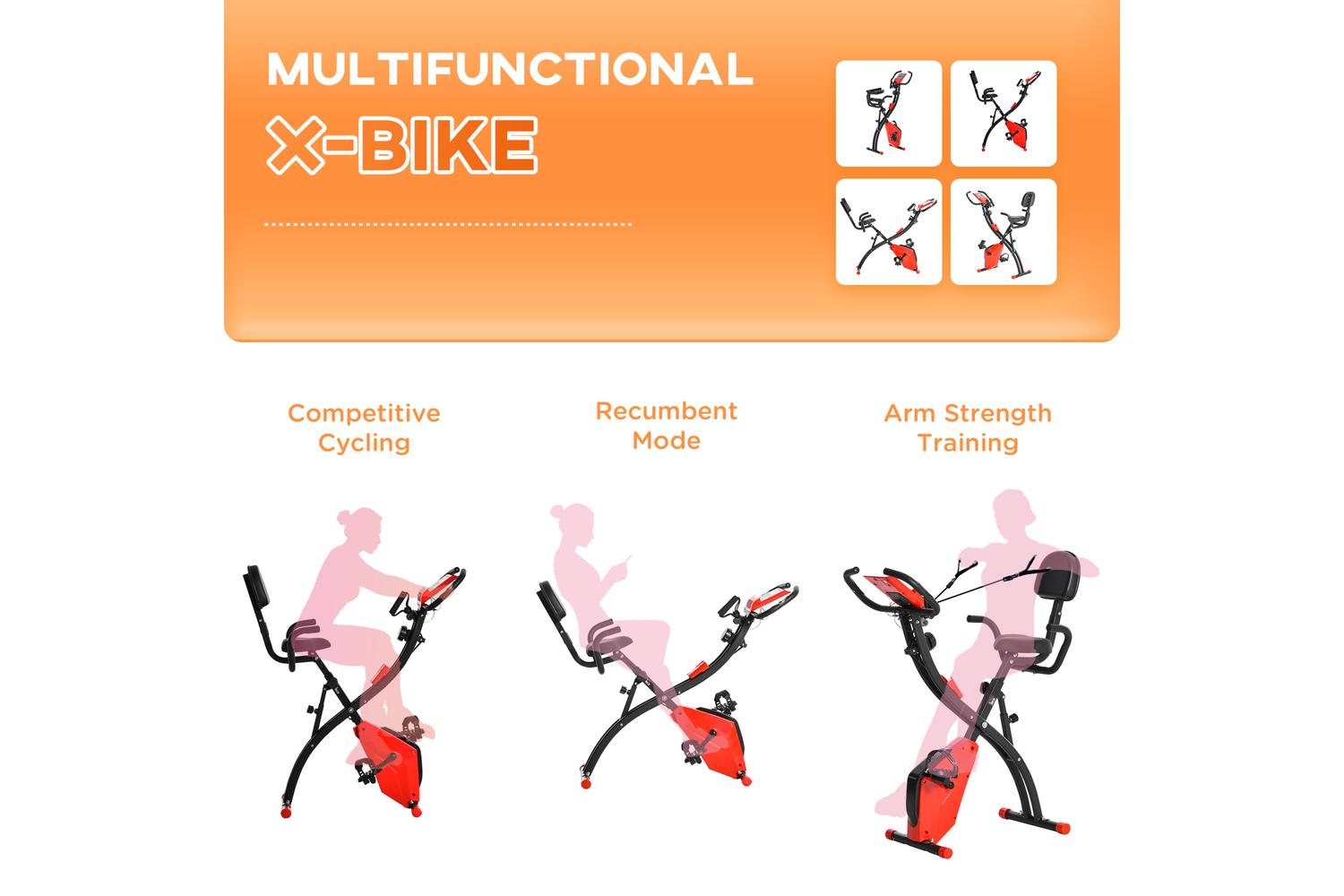 Homcom A90-196RD 2-in-1 Foldable Exercise Bike with Pulse Sensor LCD Display | Red-6