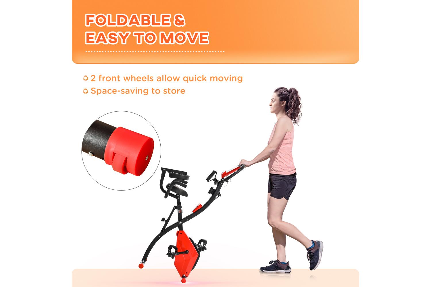 Homcom A90-196RD 2-in-1 Foldable Exercise Bike with Pulse Sensor LCD Display | Red-7