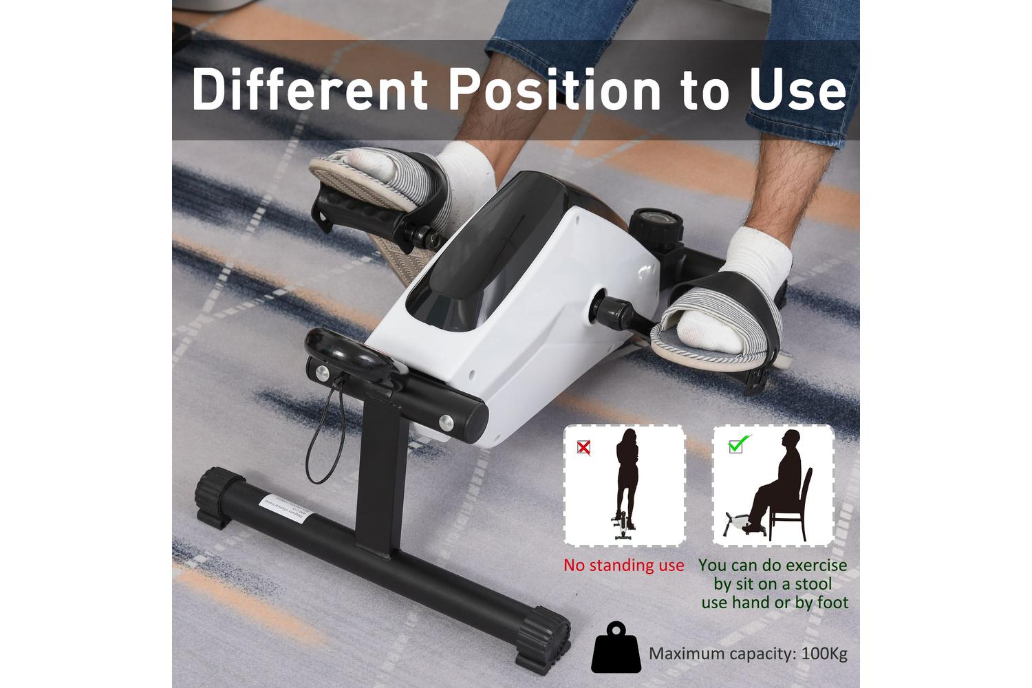 Homcom A90-215 Under Desk Bike Magnetic Elliptical Machine | White-3