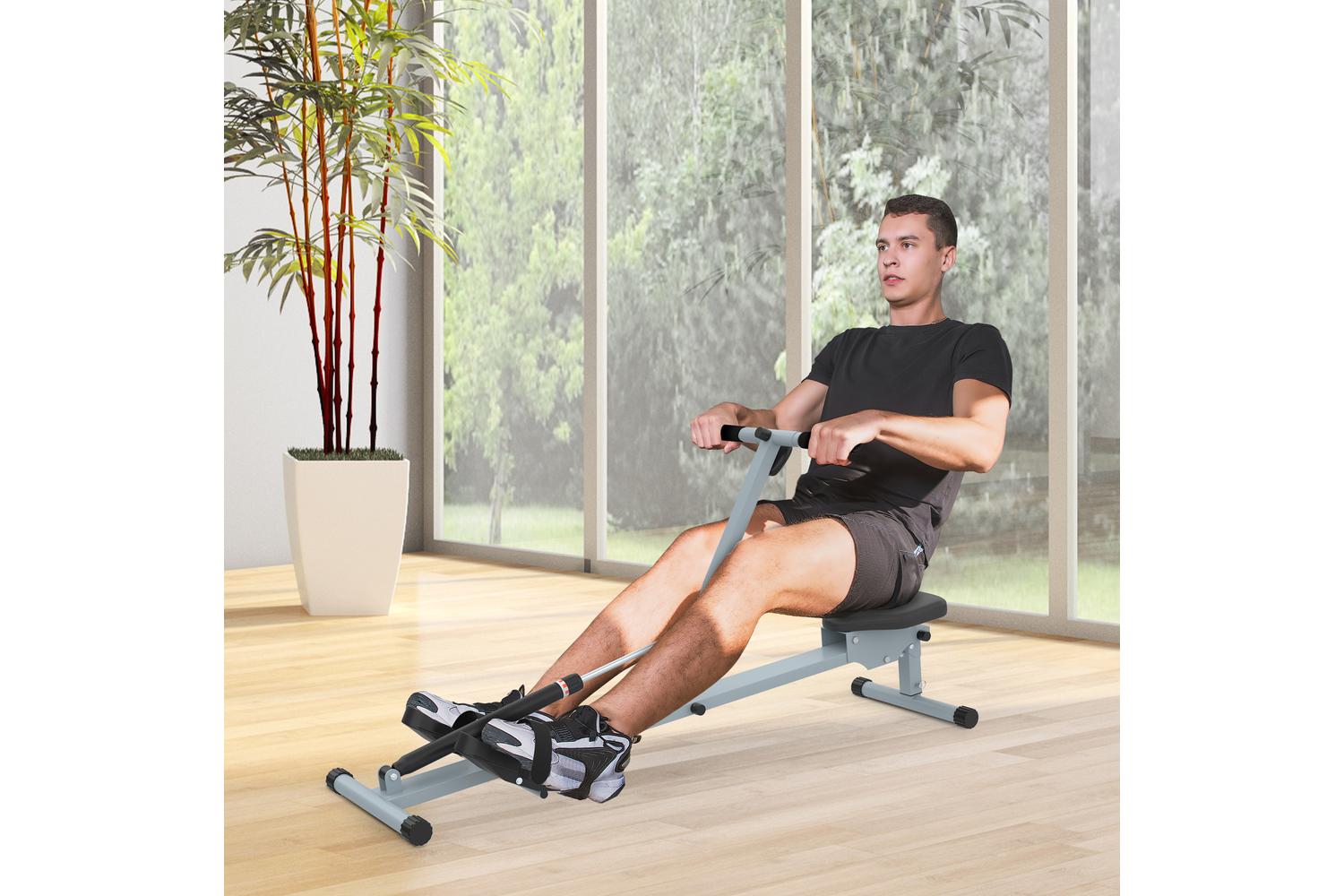 Homcom A91-048 Rowing Machine W/ Monitor | Grey/Black