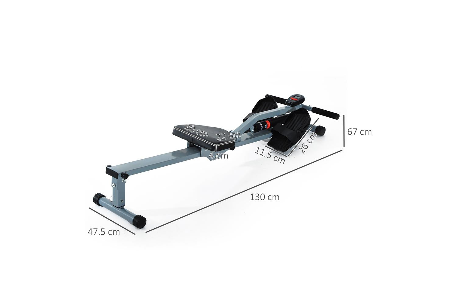 Homcom A91-048 Rowing Machine W/ Monitor | Grey/Black-2