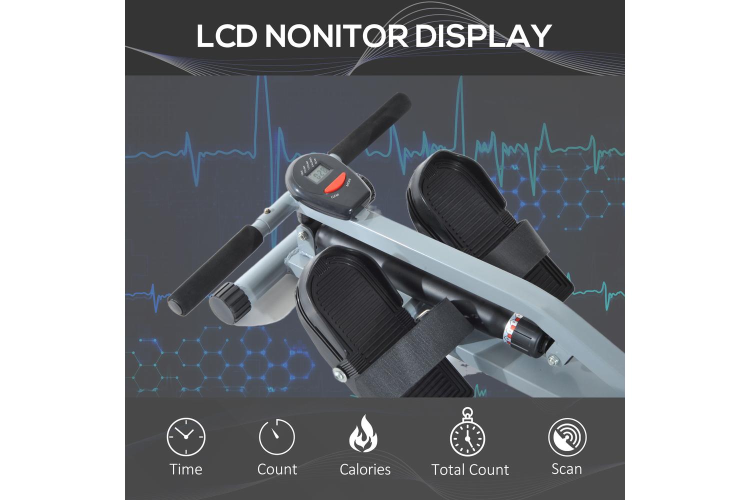 Homcom A91-048 Rowing Machine W/ Monitor | Grey/Black-4