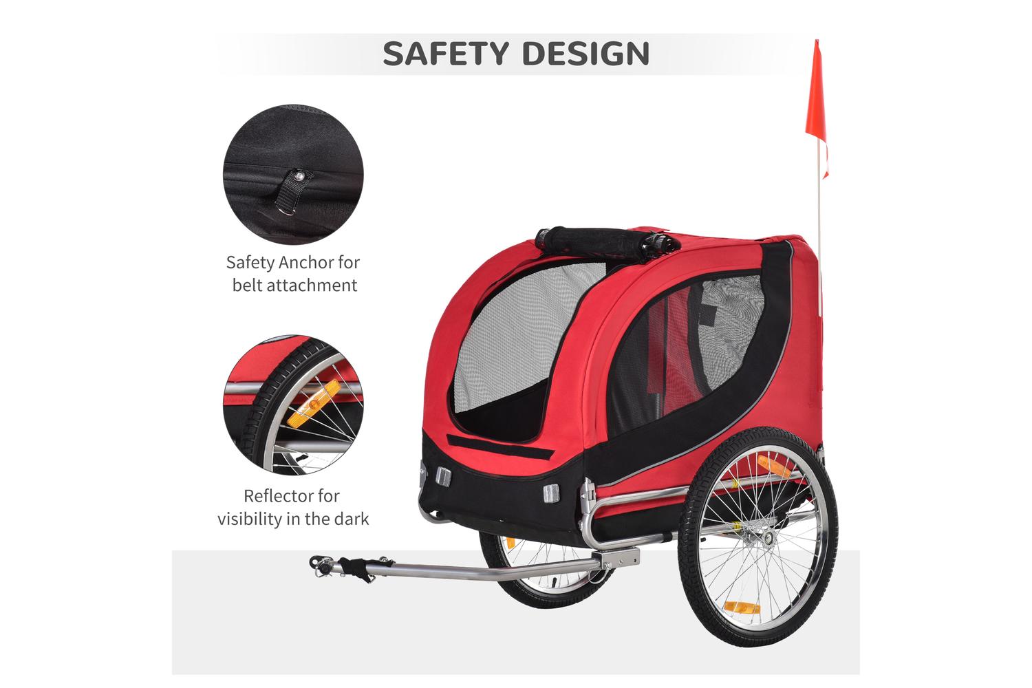 PawHut B4-0003-007 Folding Bicycle Pet Trailer with Removable Cover | Black/Red-5