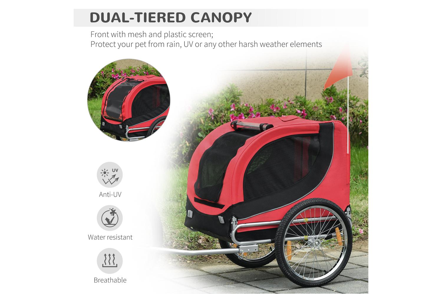 PawHut B4-0003-007 Folding Bicycle Pet Trailer with Removable Cover | Black/Red-6