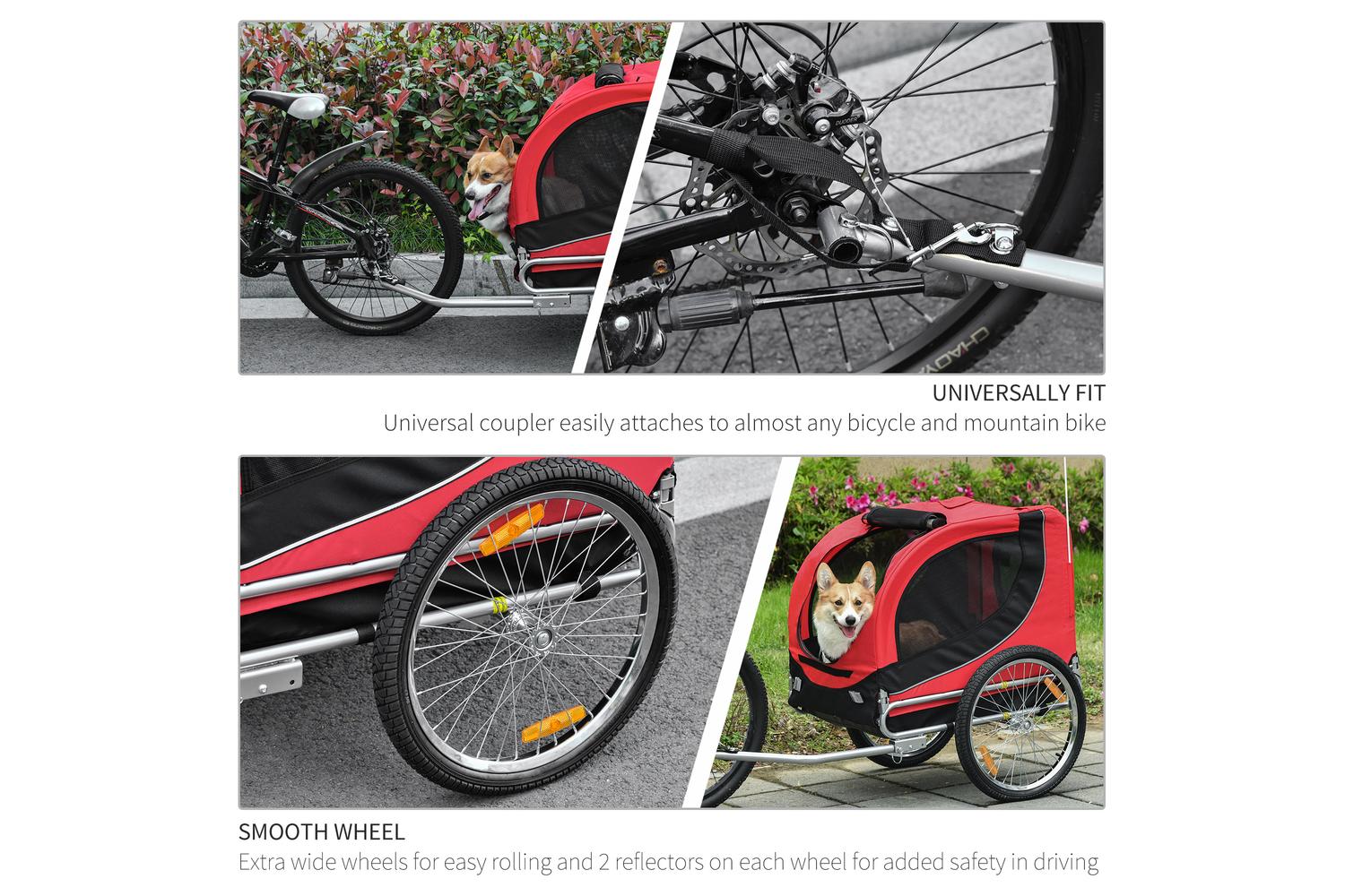 PawHut B4-0003-007 Folding Bicycle Pet Trailer with Removable Cover | Black/Red-7