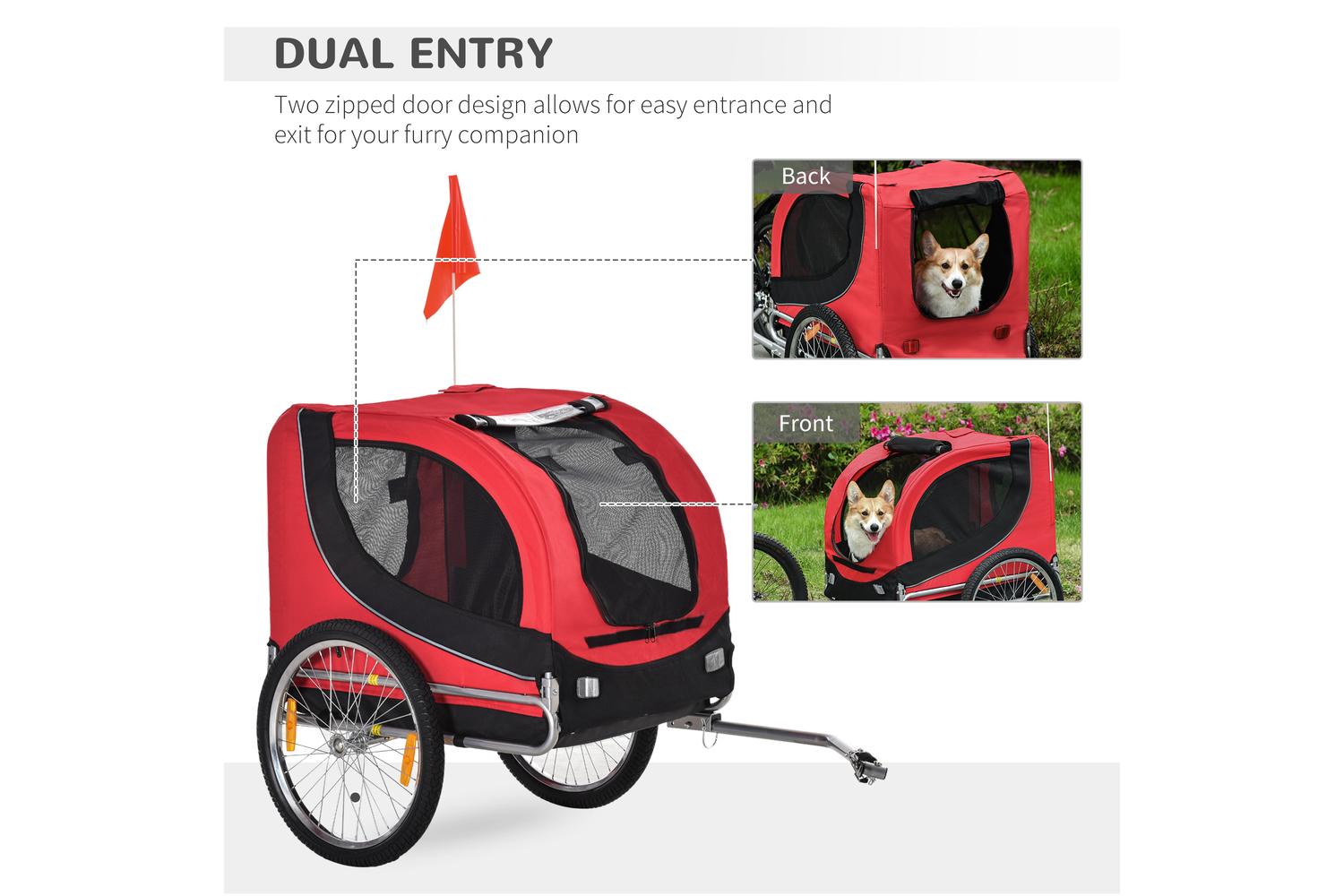 PawHut B4-0003-007 Folding Bicycle Pet Trailer with Removable Cover | Black/Red-9
