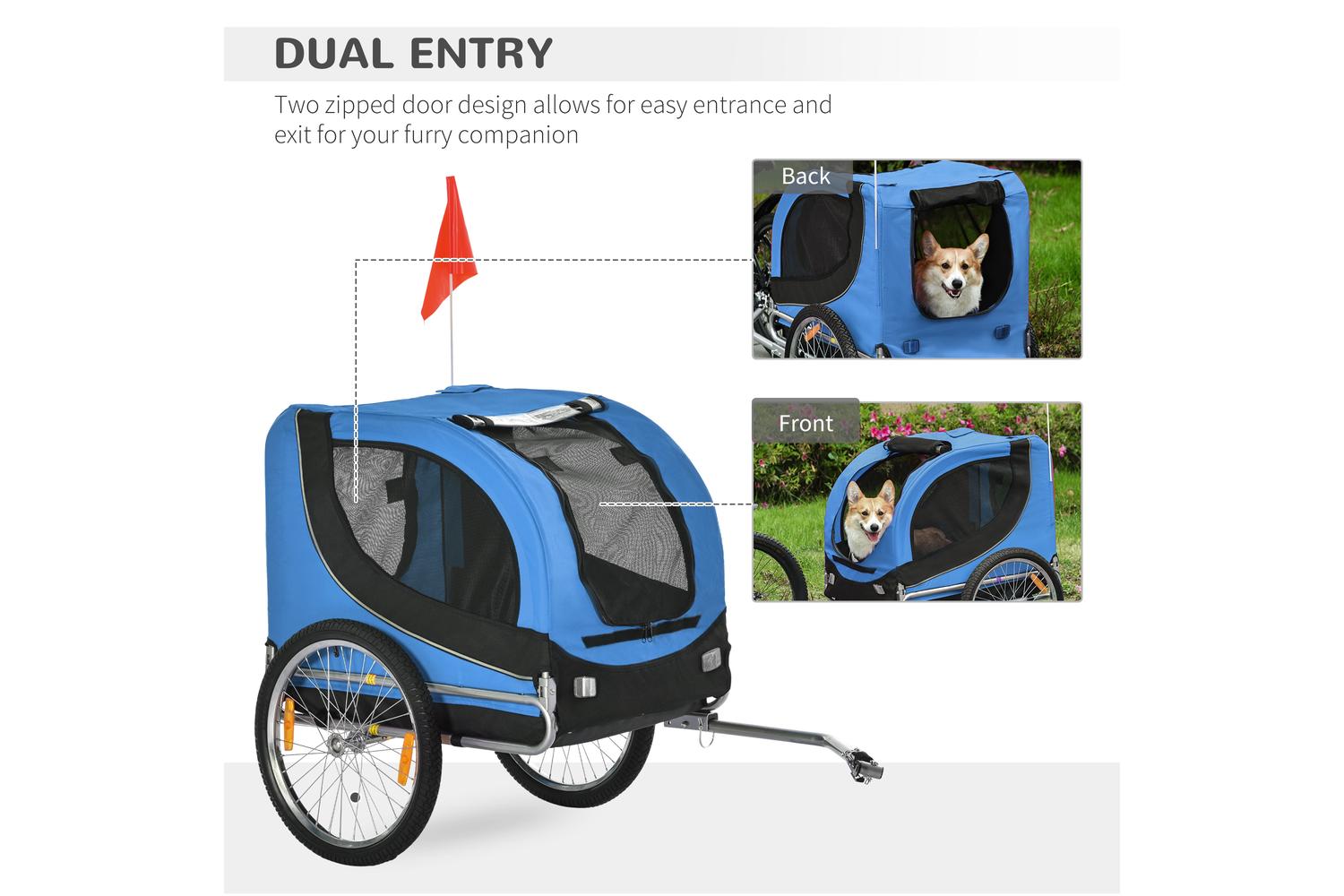 PawHut B4-0003-008 Folding Bicycle Pet Trailer with Removable Cover | Black/Blue-5