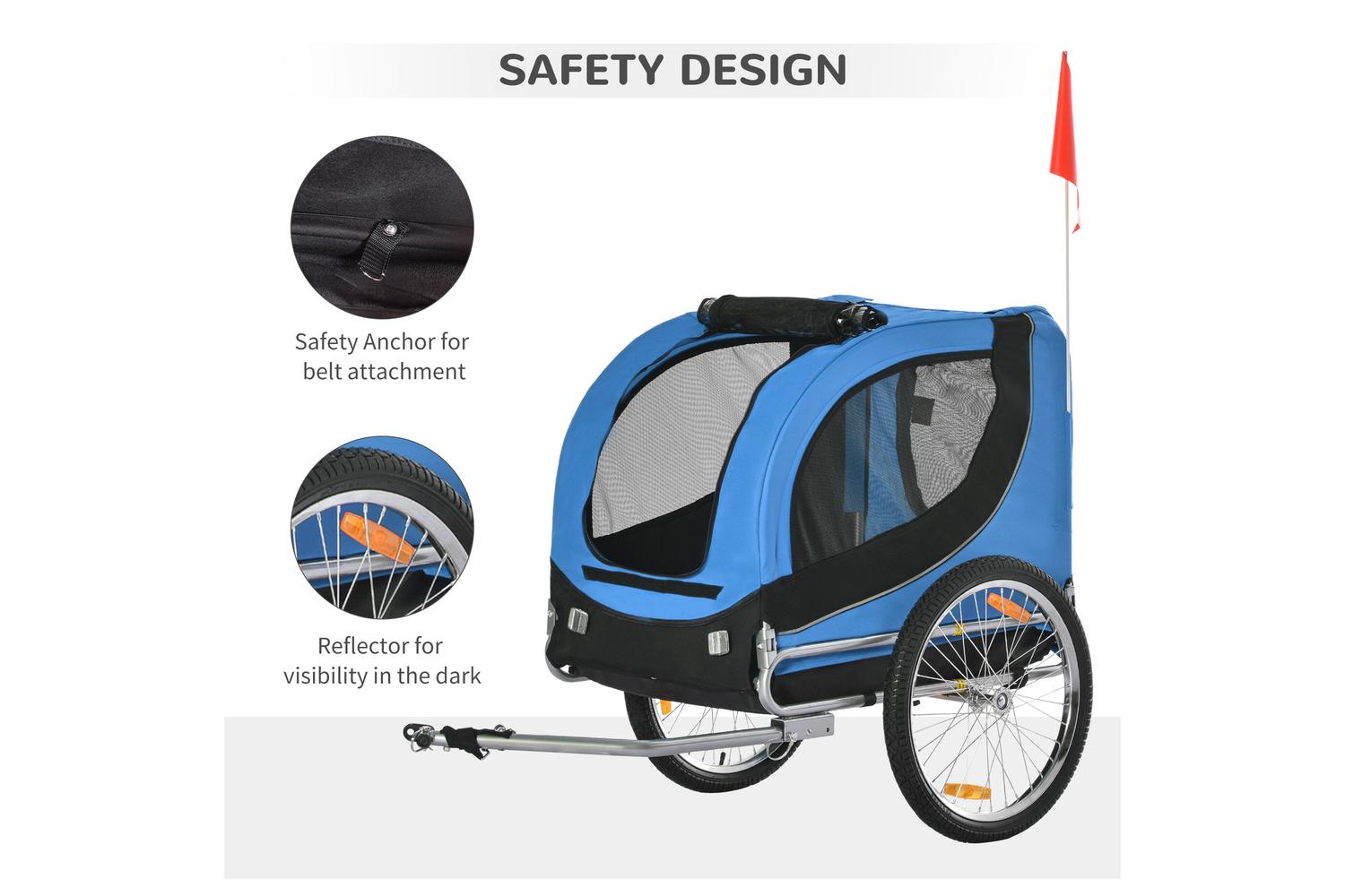 PawHut B4-0003-008 Folding Bicycle Pet Trailer with Removable Cover | Black/Blue-6