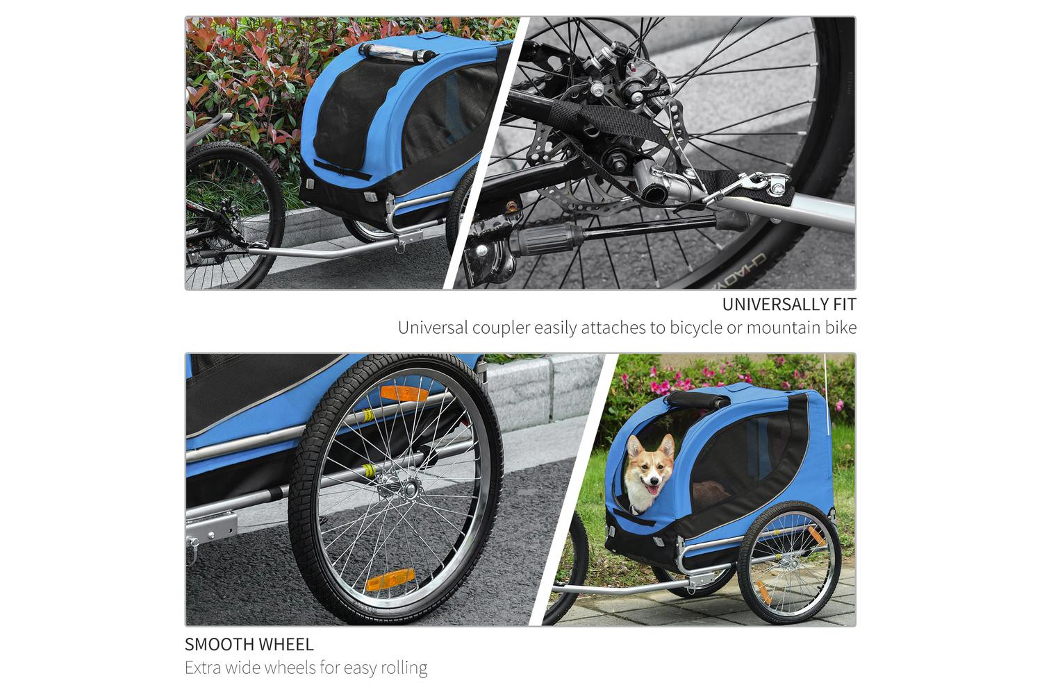 PawHut B4-0003-008 Folding Bicycle Pet Trailer with Removable Cover | Black/Blue-9