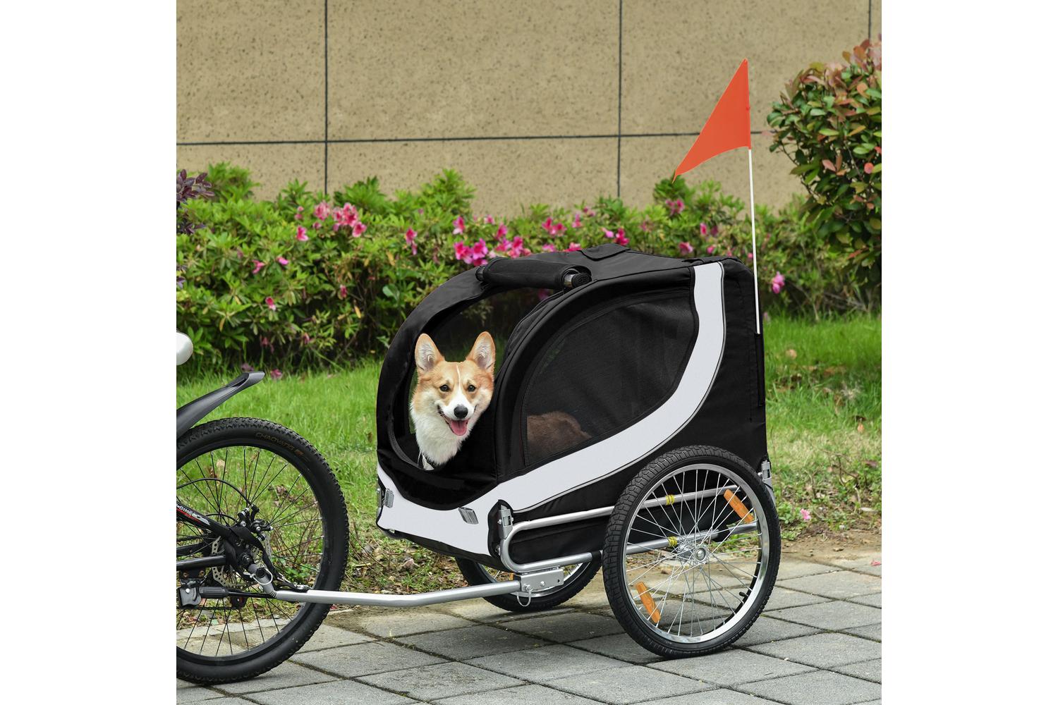 PawHut B4-0003-029 Folding Dog Bike Trailer Pet Bicycle | Black/White
