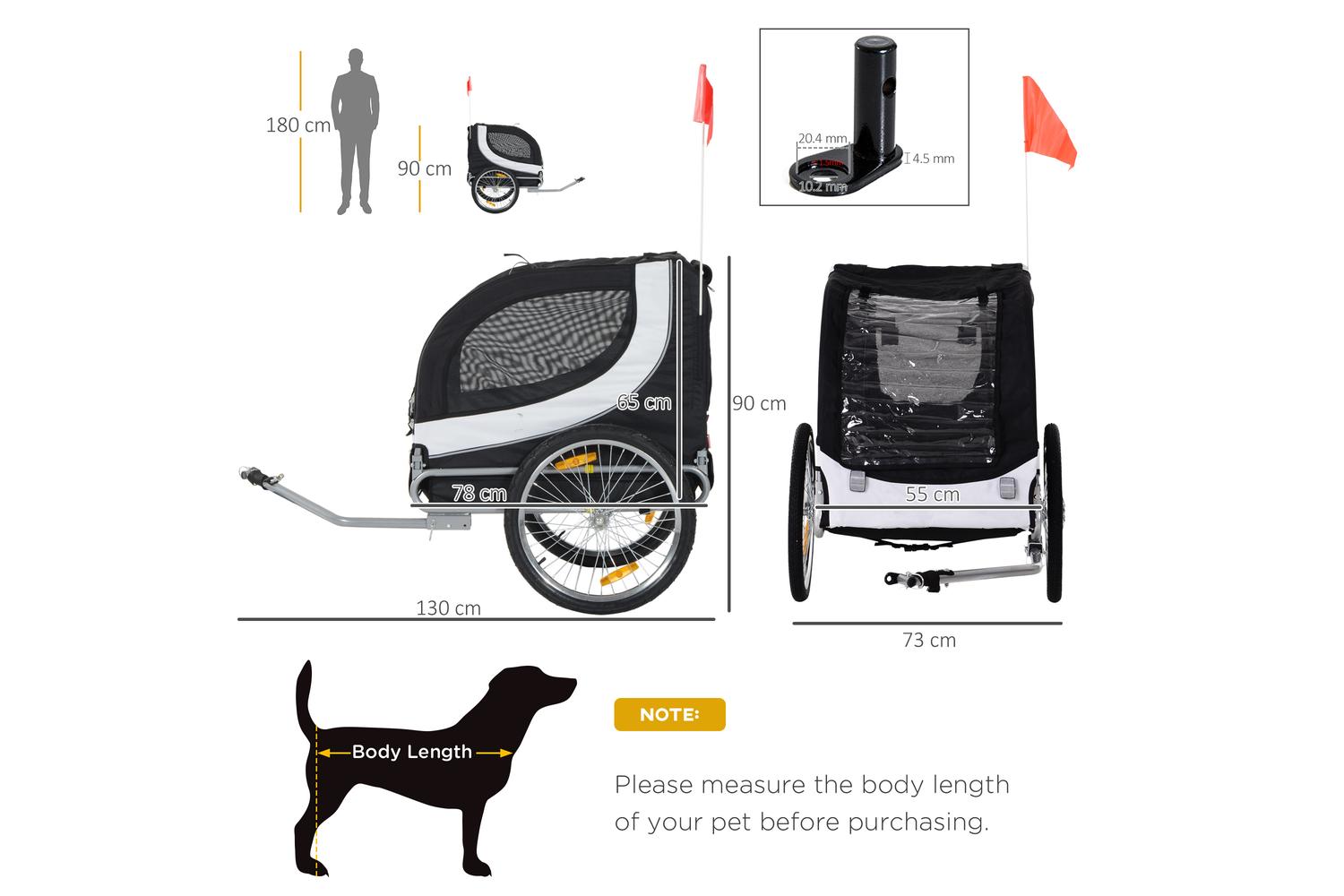 PawHut B4-0003-029 Folding Dog Bike Trailer Pet Bicycle | Black/White-2