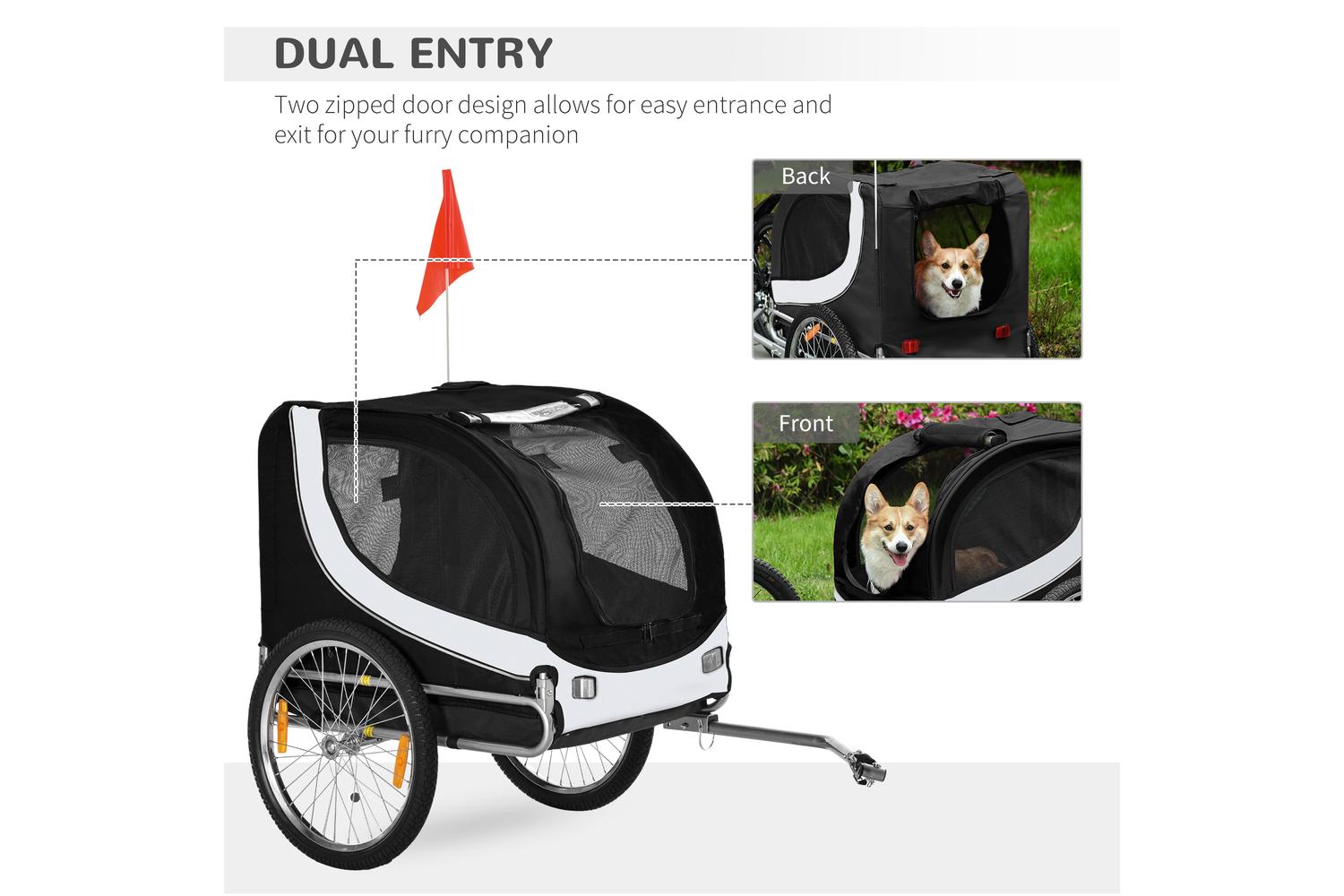 PawHut B4-0003-029 Folding Dog Bike Trailer Pet Bicycle | Black/White-3