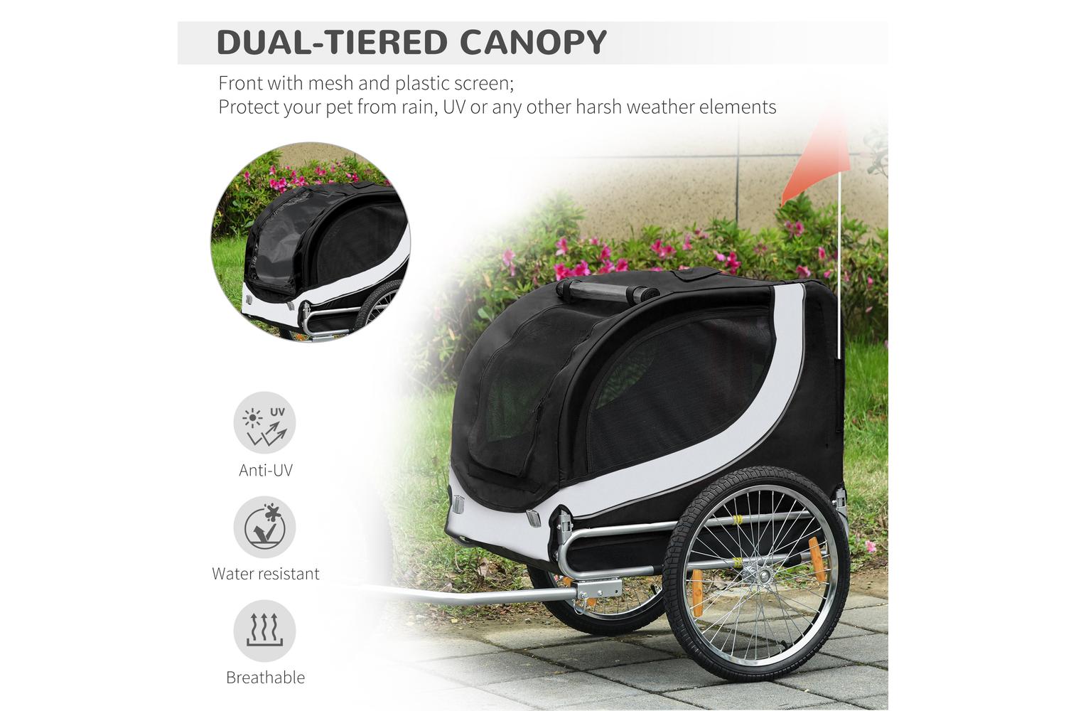PawHut B4-0003-029 Folding Dog Bike Trailer Pet Bicycle | Black/White-4