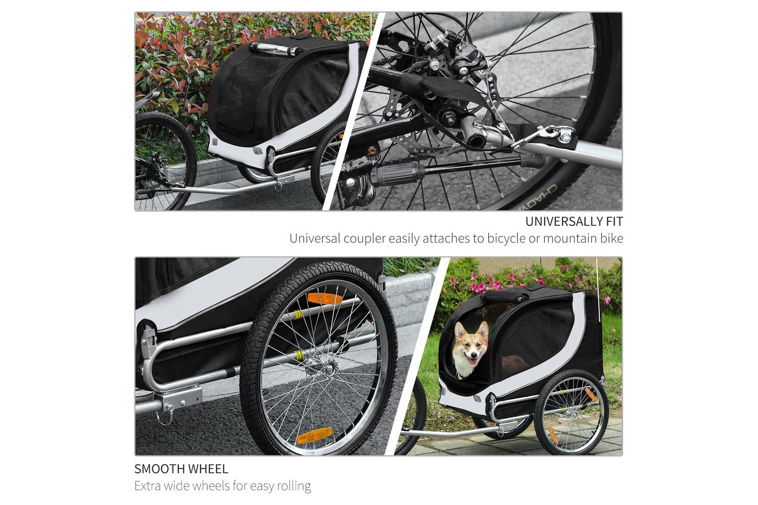 PawHut B4-0003-029 Folding Dog Bike Trailer Pet Bicycle | Black/White-5