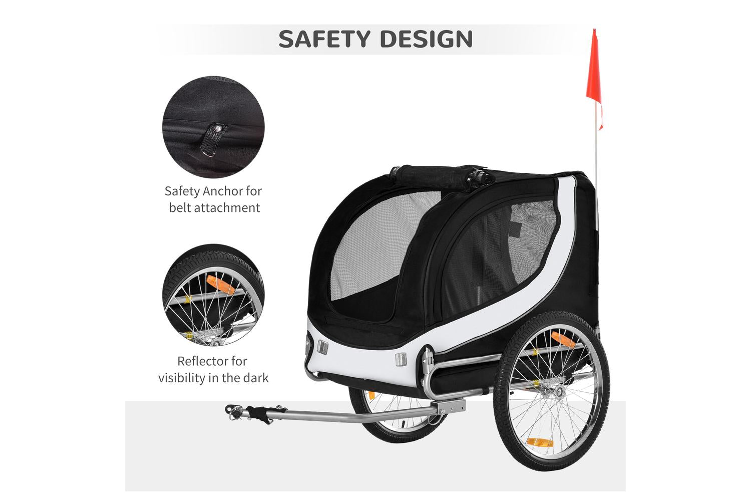 PawHut B4-0003-029 Folding Dog Bike Trailer Pet Bicycle | Black/White-6