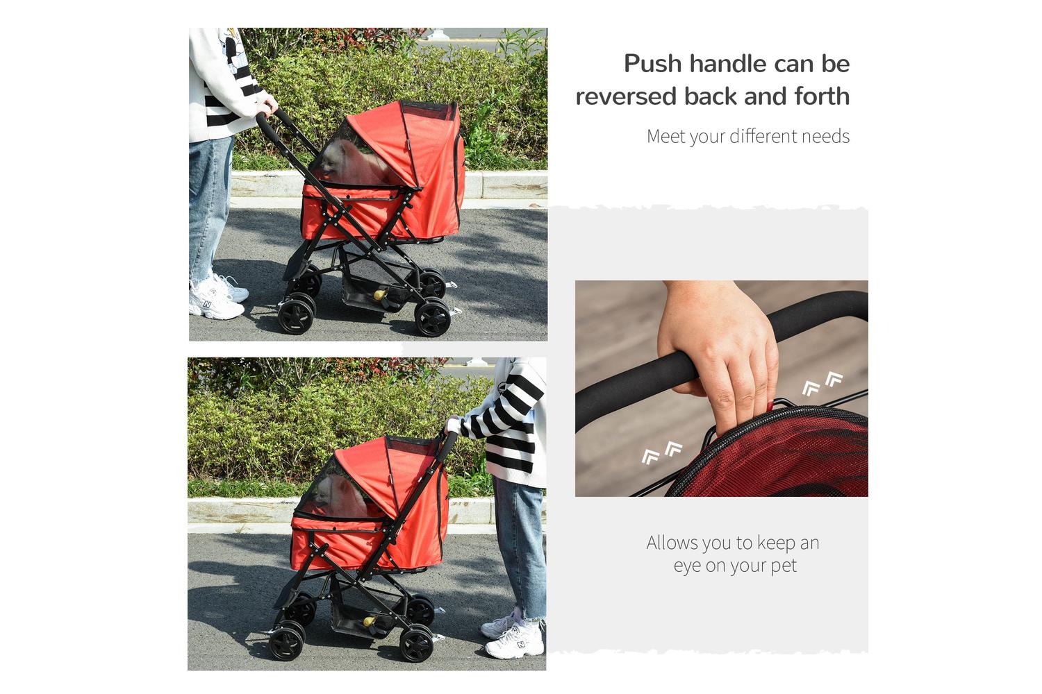 PawHut D00-126RD Foldable Travel Pet Stroller | Red-5