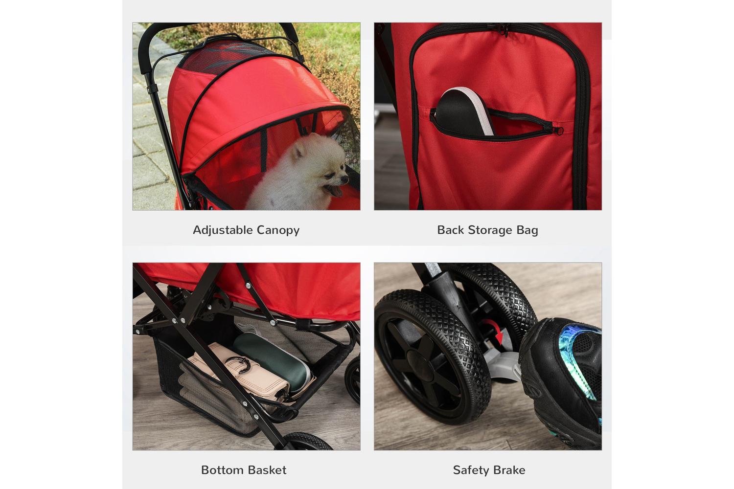 PawHut D00-126RD Foldable Travel Pet Stroller | Red-6